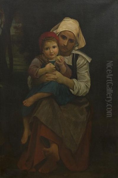 Mother And Child (after William Adolphe Bouguereau) Oil Painting by Henry Salem Hubbell