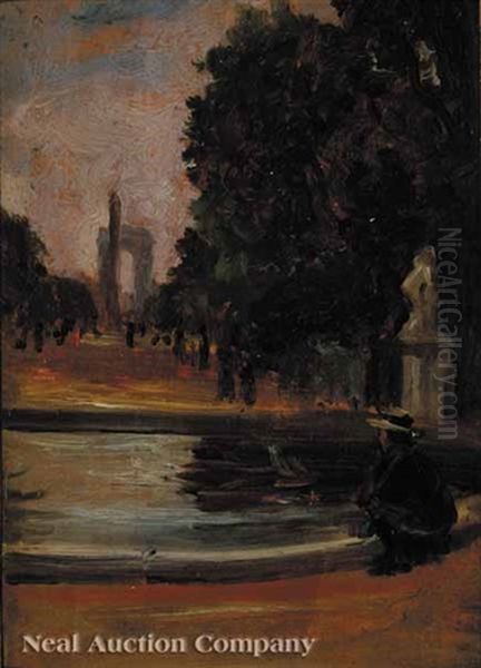 A View Of The Arc De Triomphe From The Tuileries Gardens Oil Painting by Henry Salem Hubbell