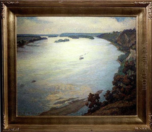 Landscape River View From Alton Bluffs Oil Painting by Henry Salem Hubbell