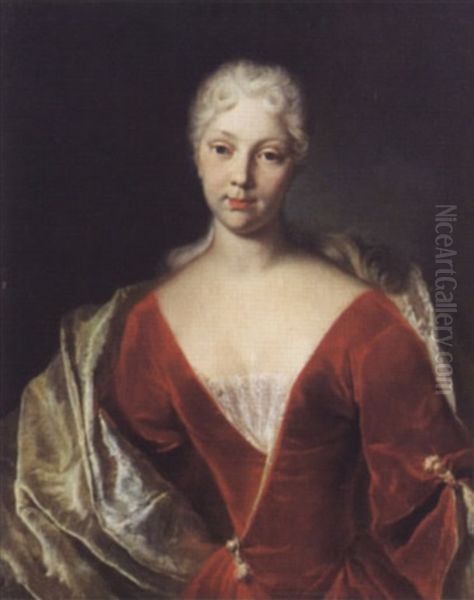 Portrat Einer Jungen Frau Im Roten Kleid Oil Painting by Johann Rudolf Huber the Elder