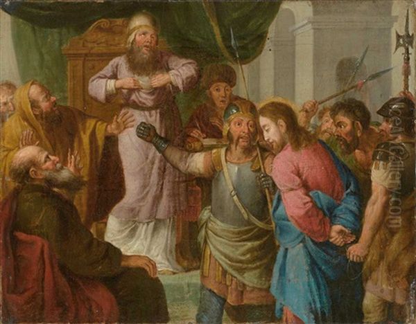 Figurenreiche Szene Mit Kaiphas Und Christus Oil Painting by Konrad Huber von Weissenhorn