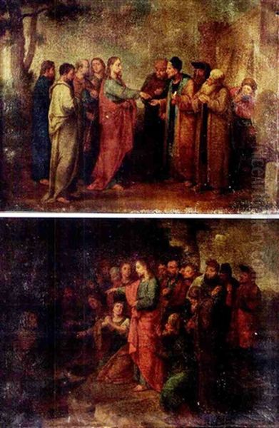 Tribute To Caesar (+ The Raising Of Lazarus; Pair) Oil Painting by Konrad Huber von Weissenhorn