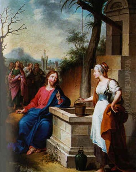 Le Christ Et La Samaritaine Oil Painting by Konrad Huber von Weissenhorn