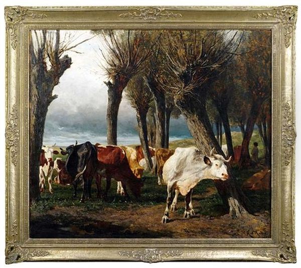 Rinderherde Unter Kopfweiden Oil Painting by Carl Rudolph Huber