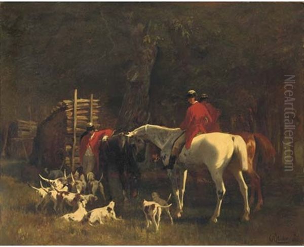 Huntsmen With Hounds Oil Painting by Carl Rudolph Huber