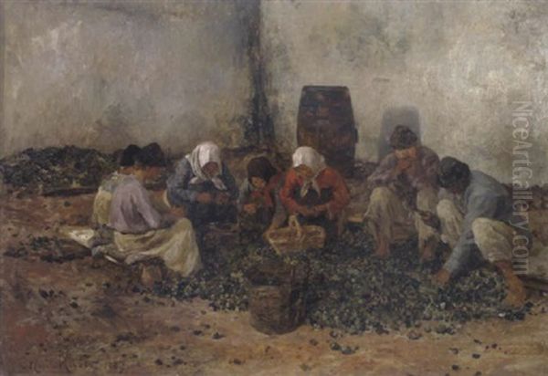 Bauern Und Bauerinnen Bei Der Arbeit Oil Painting by Carl Rudolph Huber