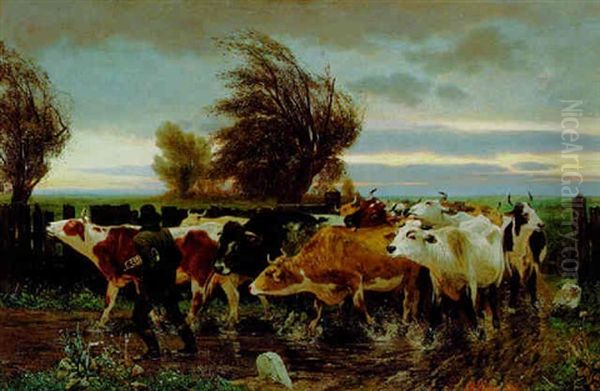 Heimkehr Der Kuhe Oil Painting by Carl Rudolph Huber