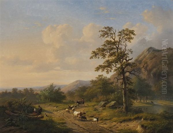 Pastorale Landschaft Mit Hirten Und Tieren Oil Painting by Jean Daniel Huber