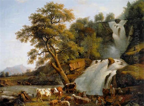 Cascade Oil Painting by Jean Daniel Huber