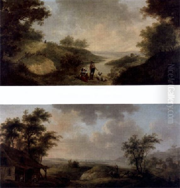 Weite Seelandschaft Mit Personenstaffagen Und Gebauden Oil Painting by Johann Caspar Huber