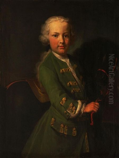 Portrait Of A Boy Standing Three Oil Painting by Johann Rudolf Huber