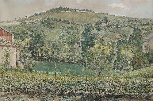 French Landscape With Vineyards Near Bordeaux. Oil Painting by Gabriel Barrat