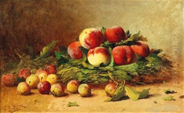 Still Life With Peaches And Mirabelle Plums Oil Painting by Leon Charles Huber