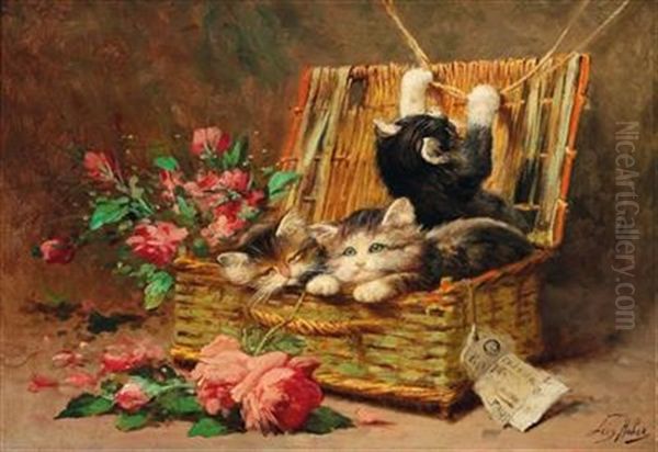 A Basket Of Cats Oil Painting by Leon Charles Huber