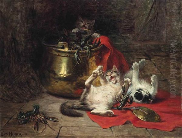 Paws And Claws Oil Painting by Leon Charles Huber