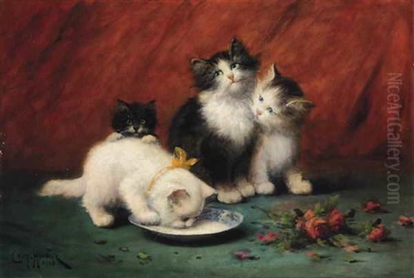 A Saucer Of Milk Oil Painting by Leon Charles Huber