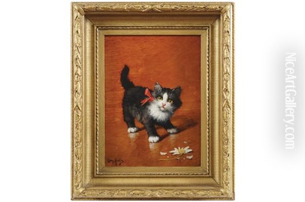 A Cat With A Flower Oil Painting by Leon Charles Huber