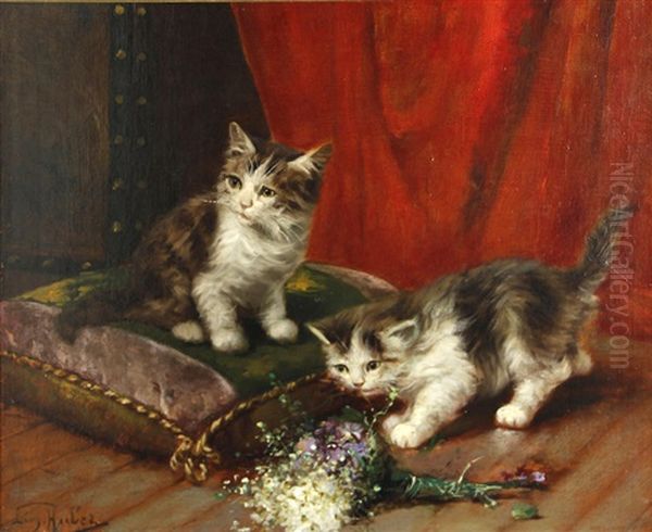 Young Cats Oil Painting by Leon Charles Huber