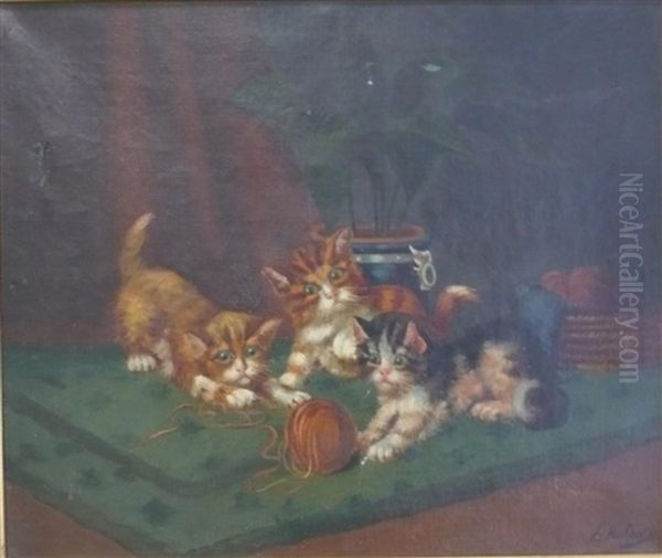 Les Chatons Oil Painting by Leon Charles Huber