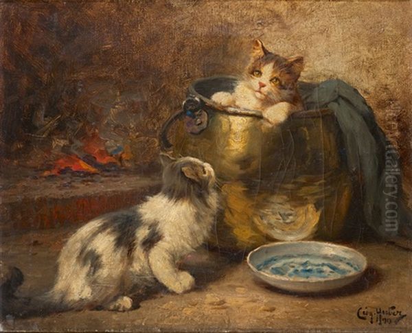 Spielende Katzchen Oil Painting by Leon Charles Huber