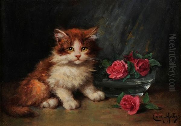 Le Chaton Et Les Roses Oil Painting by Leon Charles Huber