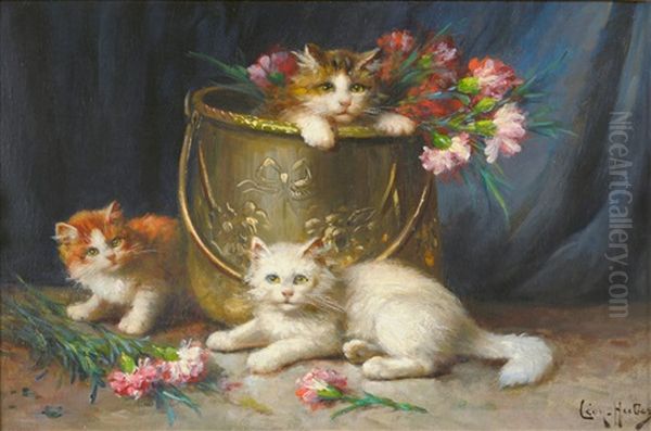 Jeunes Chats Oil Painting by Leon Charles Huber