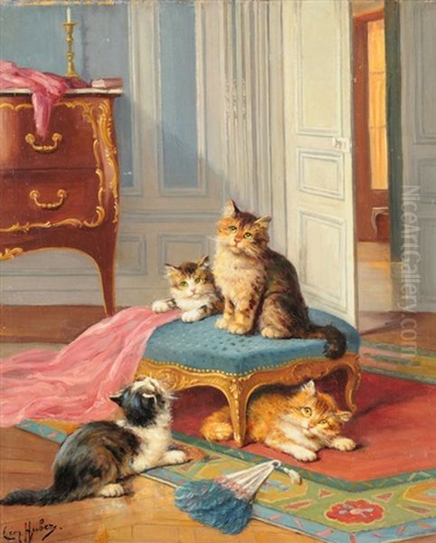 Jeunes Chats Oil Painting by Leon Charles Huber