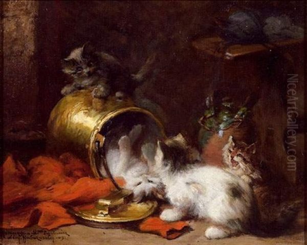 Chatons Oil Painting by Leon Charles Huber