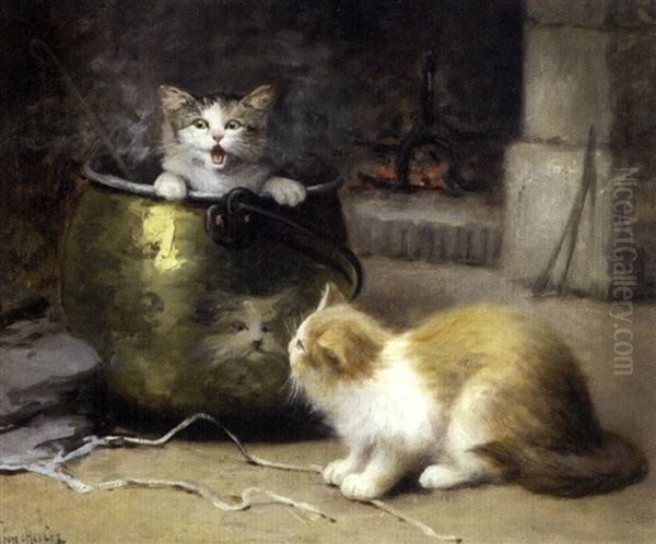 Jeu De Chatons Oil Painting by Leon Charles Huber