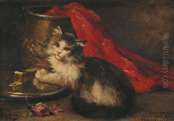 Chaton Et Pot En Cuivre Oil Painting by Leon Charles Huber