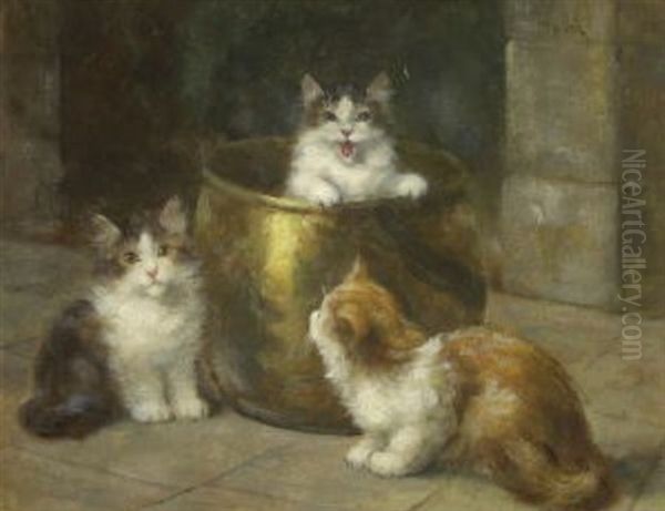 Drei Katzchen Mit Messinggefas Oil Painting by Leon Charles Huber