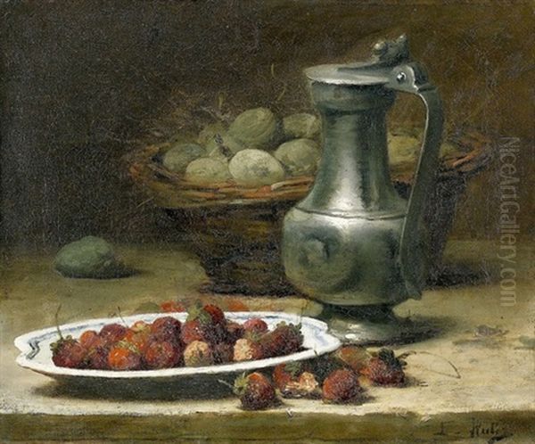 Stillleben Mit Fruchten Und Zinnkanne Oil Painting by Leon Charles Huber