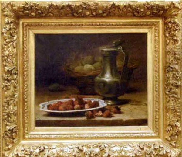 Nature Morte Aux Fraises Et Aux Amandes Oil Painting by Leon Charles Huber