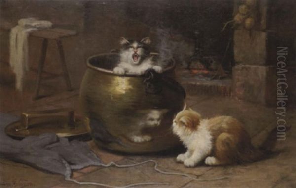 Jeux De Chatons Oil Painting by Leon Charles Huber