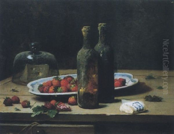 Nature Morte Aux Fraises Oil Painting by Leon Charles Huber