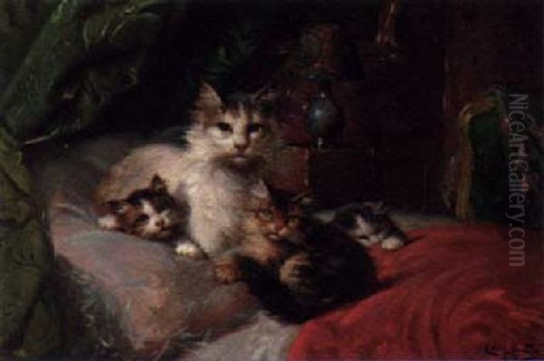 A Family Of Cats Oil Painting by Leon Charles Huber