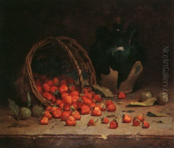 Nature Morte Aux Fraises Et Prunes Oil Painting by Leon Charles Huber