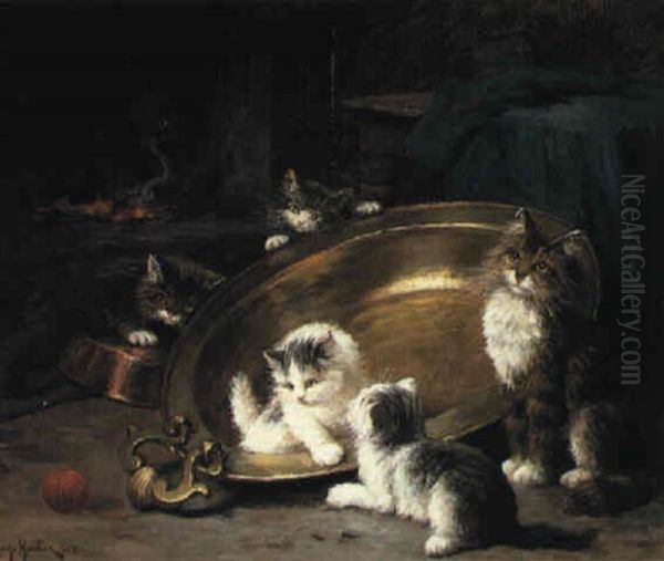 A Family Of Felines Oil Painting by Leon Charles Huber