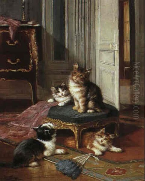 Waiting To Pounce Oil Painting by Leon Charles Huber