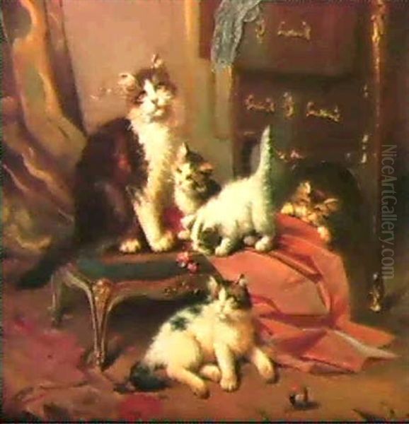 Die Stolze Katzenmutter Oil Painting by Leon Charles Huber