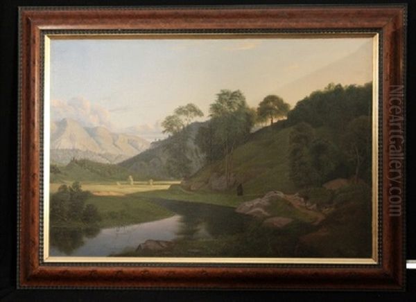 Schweizer Landschaft (collab. W/p. Cornelius) Oil Painting by Wilhelm Jakob Huber