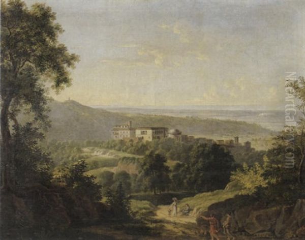 Italienische Landschaft Mit Sicht Auf Eine Stadt Oil Painting by Wilhelm Jakob Huber