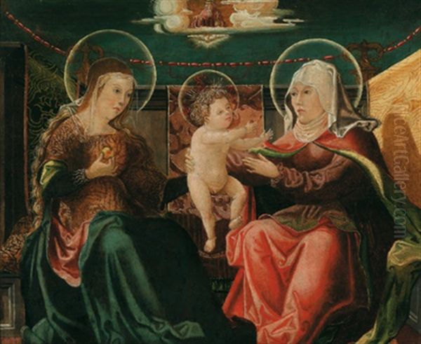 Maria Mit Dem Kinde Und Der Mutter Anna, In Den Wolken Daruber Der Segnende Gottvater Mit Der Weltkugel Oil Painting by Wolf Huber