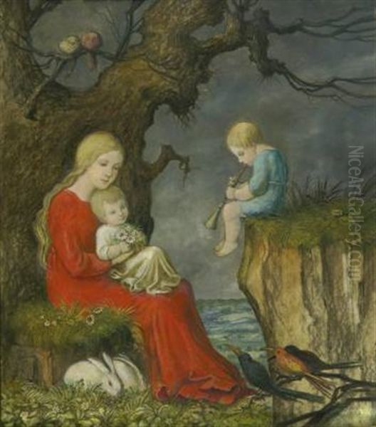 Mutter Mit Kindern Oil Painting by Hans Huber-Sulzemoos