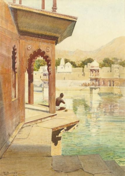 The Bathing Tank At Alwar, Rajasthan Oil Painting by Reginald Barratt