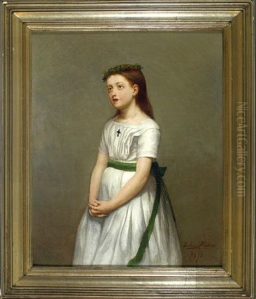 Madchen Im Weisen Kleid Bei Der Andacht Oil Painting by Julius Huebner the Younger