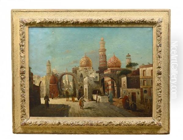 Entrance To An Orientalist Town Oil Painting by Anton Huebner