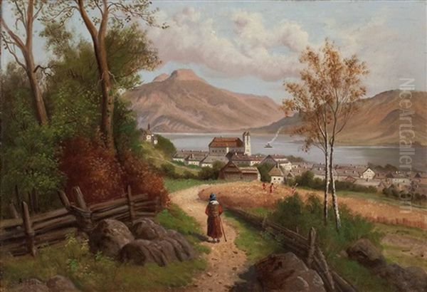 Idealisierte Ansicht Auf Mondsee Oil Painting by Anton Huebner