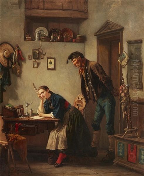 The Love Letter Oil Painting by Carl Wilhelm Huebner