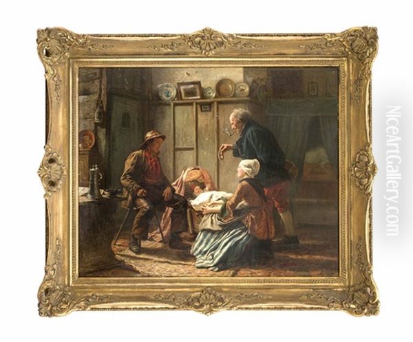 Interieurszene Mit Kinderkrippe Oil Painting by Carl Wilhelm Huebner